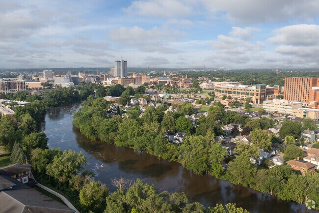 Just across the St Joseph river from North Shore Triangle is downtown South Bend.