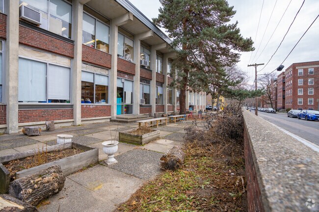 This courtyard sits on the right of Graham & Parks School in Neighborhood Nine.