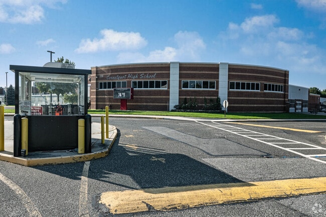 The main entrance is gated for campus protection.
