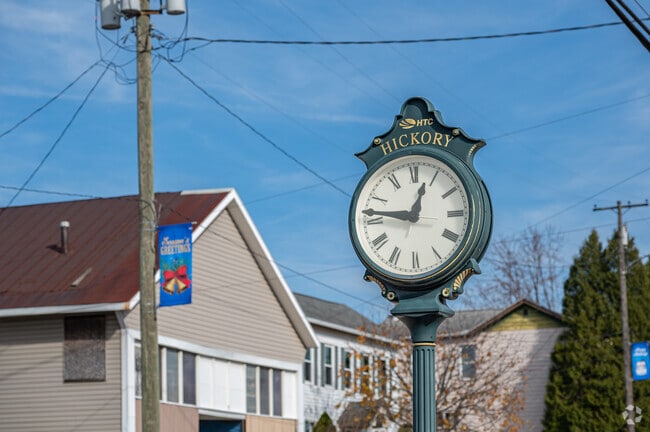 The clock in Hickory tells people the time as they travel through Mount Pleasant Township.