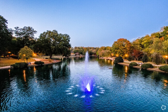 The fountain on the lake at Freedom Park.