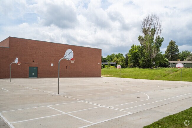 The basketball court at Angevine Middle School in Lafayette, Colorado.