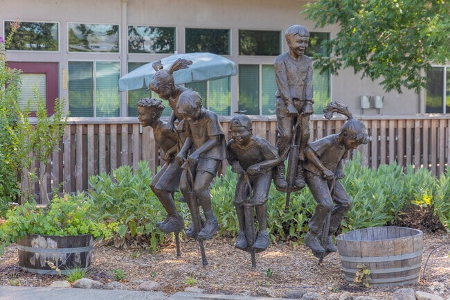 Alexander Valley Elementary School features a statue of kids on pogo sticks.