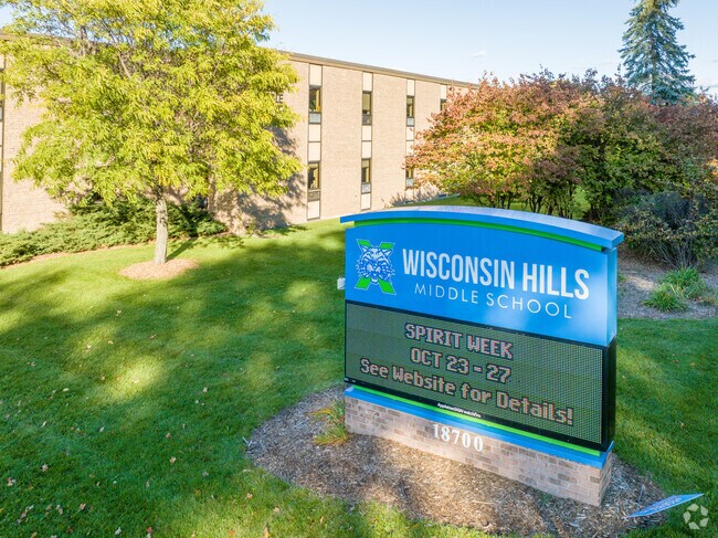 School events at Wisconsin Hills Middle School in Brookfield are highlighted on campus signage.