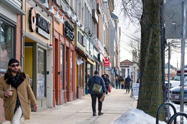 Northampton's downtown area is lined with restaurants, cafes, retail and people walking around.