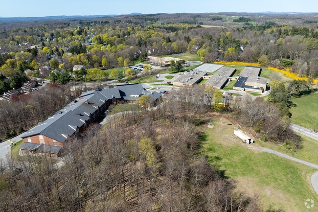 An overview of Millbrook High School and its proximity to other schools and town.