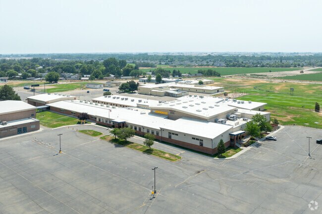 Aerial of front entrance to Middleton Middle School.