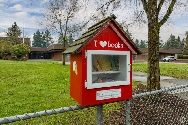A little library for sharing in front of Fircrest Elementary School in Vancouver, WA.