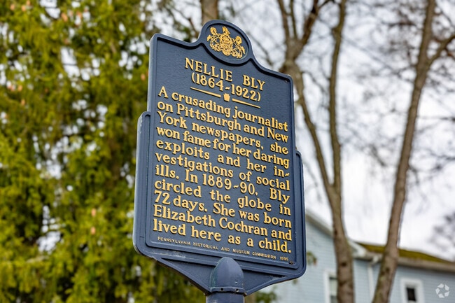 The childhood home of Nellie Bly, a famous journalist, can be found in Apollo.