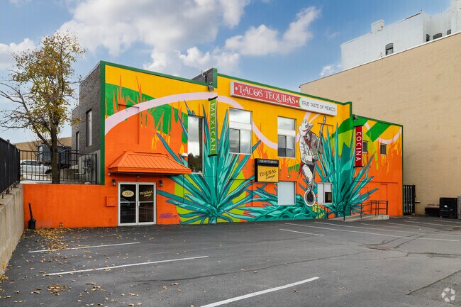 It's hard to miss the parking lot at Tacos Tequilas, with the vibrant mural on display.