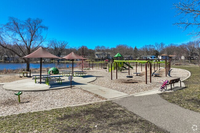 Northwood Park provides outdoor amenities such as a pavilion, play area, trails & a lake.