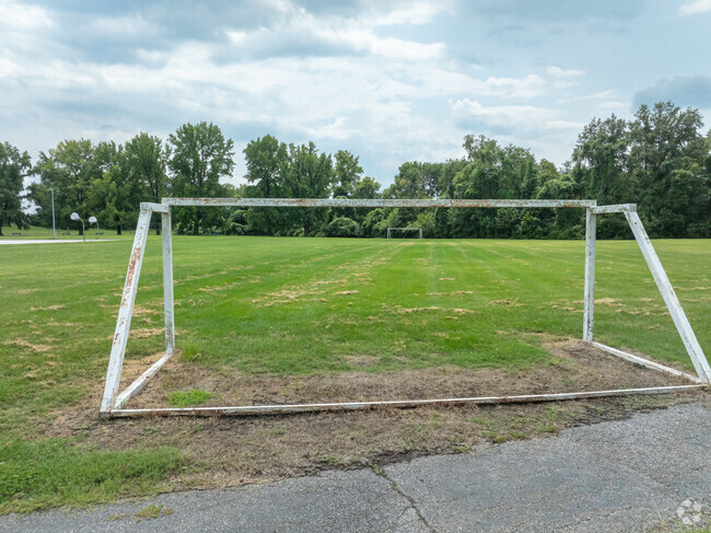 Goals on the field at Union Elementary School await players.