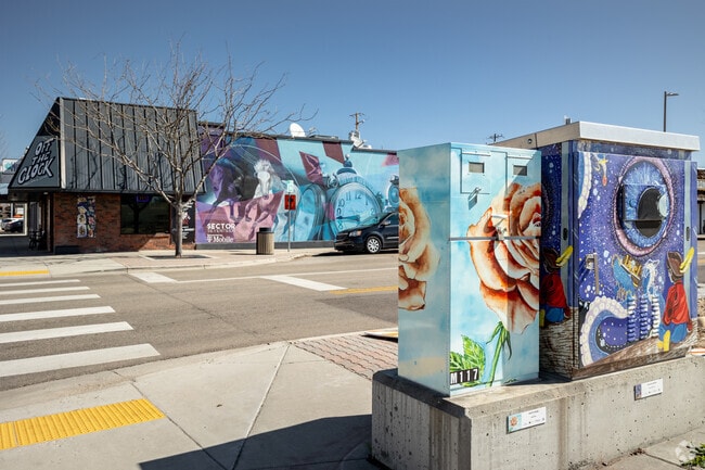 Enjoy the vibrant artwork while waiting at your bus stop in Downtown Meridian.