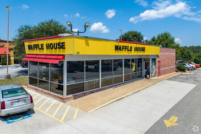Residents can grab a bite to eat at the Waffle House in town.