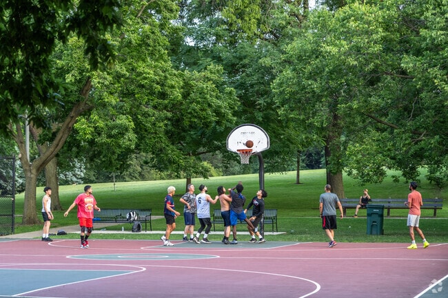 The outdoor basketball court in Horner Park is a great place to play in the summer.