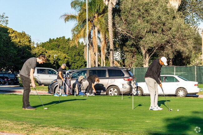 Rancho Park golfers can do practice shots at the entrance of the parking lot.