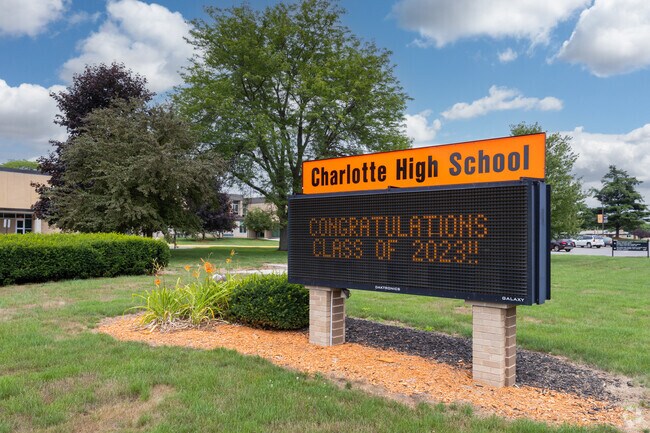 Entrance sign to Charlotte High School.