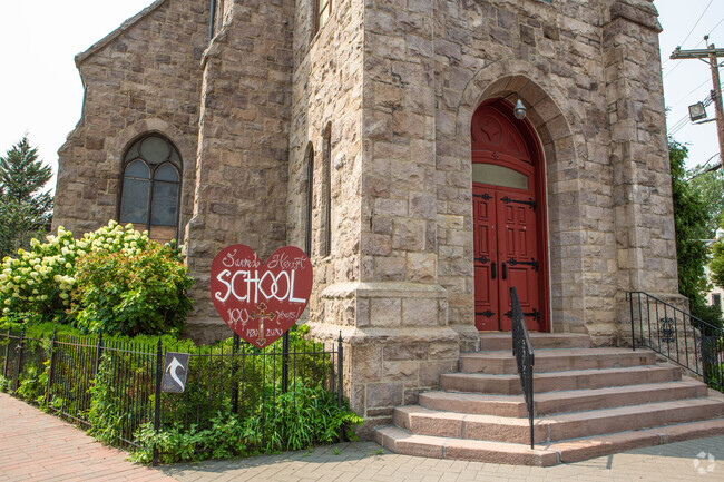 Sacred Heart School front entrance in Waterfront South, Camden NJ.