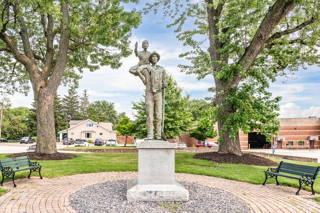 The New Horizons by Dale C. Slavin, proudly stands in the town center of Brooklyn Heights, OH.