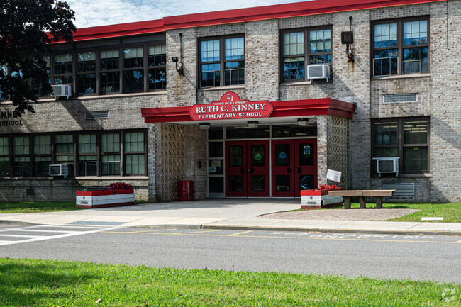 A close up of the main entrance greets visitors and staff.