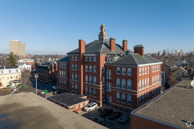 The back side of West Broadway Middle School in Providence, Rhode Island.