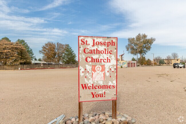 St. Joseph Catholic Church sign marks a hub of community life in Blende.
