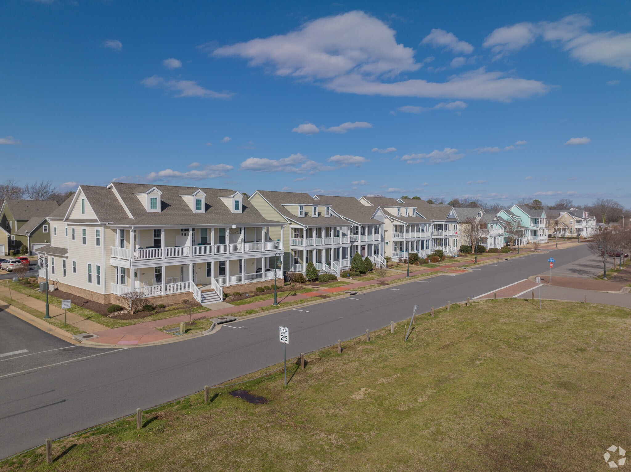 Row of homes of Buckroe display close unique styles and architecture.