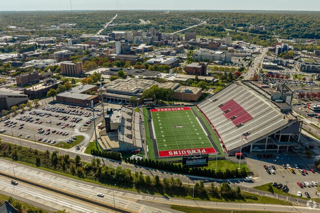Aerial view of Stambaugh Stadium and the YSU campus.