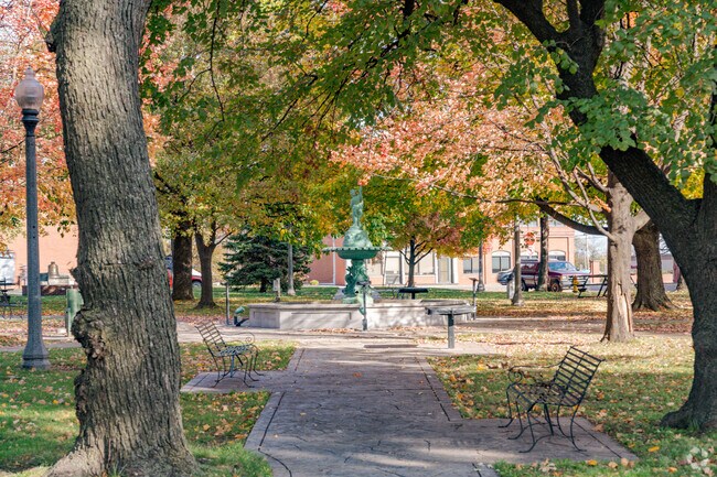 Newton Park can be found in the center of Lawrenceburg offering a fountain and chess tables.