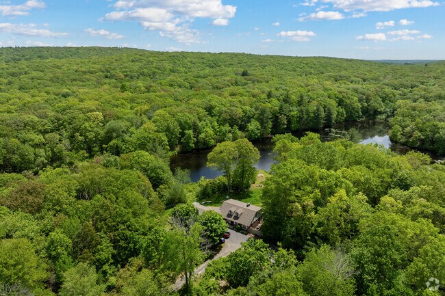 Homes in Union are spread across large wooded lots, offering privacy and often no neighbors in view.