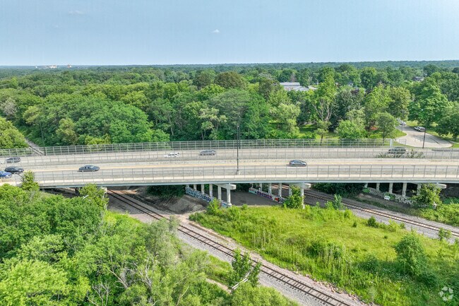 The Hillview neighborhood connects straight to Rolling Green by a bridge overpass.
