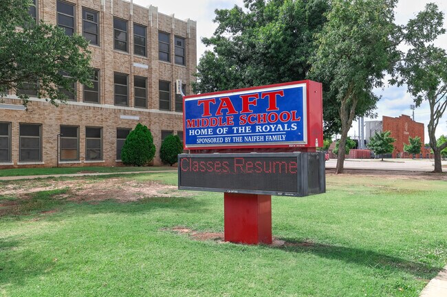 Taft Middle School signage is easily visible from North May Avenue.