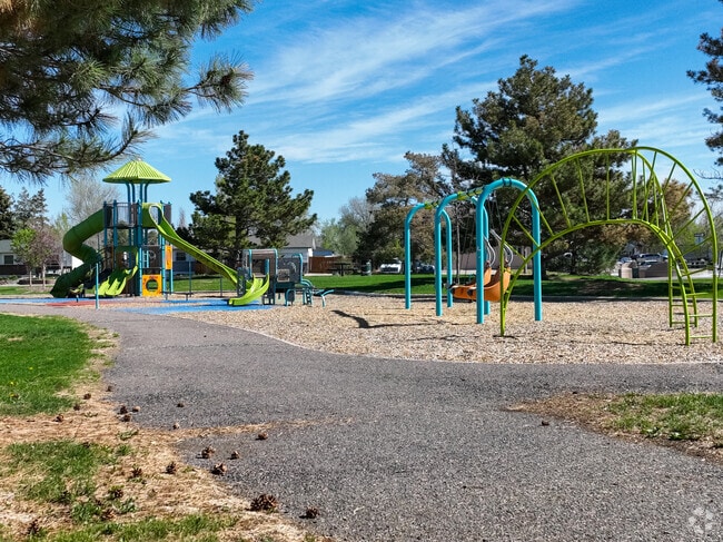 The playground at Falcon Park in Montbello is bright and colorful.