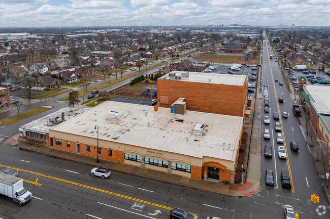 Aerial view of Riverside Academy East in Dearborn.