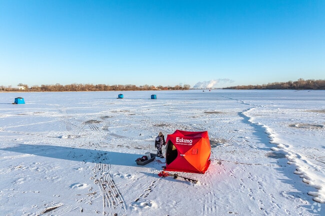 Ice fishermen off the shores of Voyageur Park in De Pere.