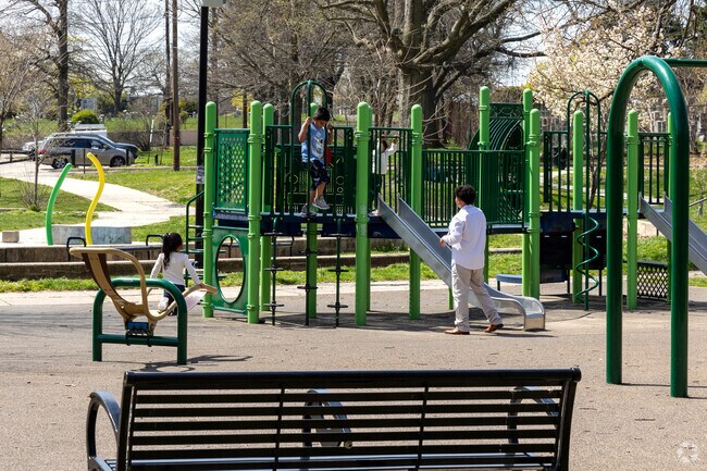 You can sit on a bench and watch your kids play at Wissinoming Park in Wissinoming