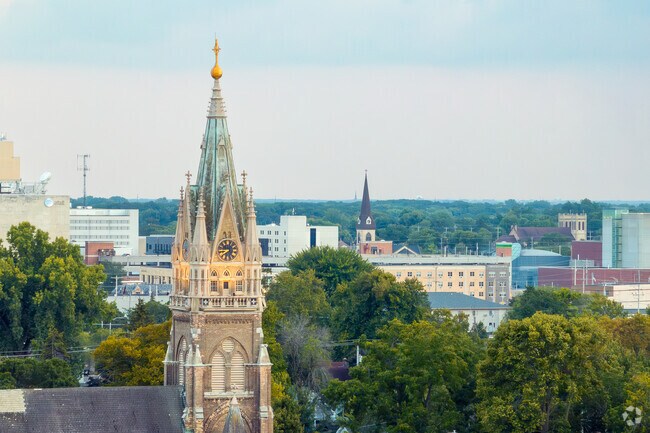 Historic Central neighborhood is distinctive with steeple's filling the skyline.