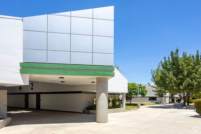 The entrance to Cedarwood Elementary School in Clovis features modern architecture.