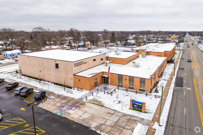 Maya Angelou Elementary School features a yellow brick design.