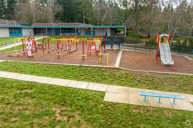 Kennedy Middle School has a playground in back for students to enjoy in Eugene, Oregon.