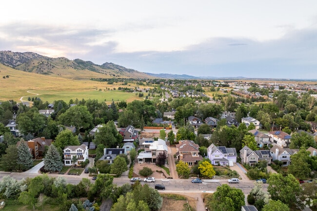 North Boulder communities near the foothills and lake sit among the trees.