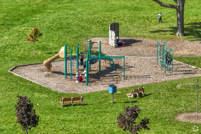 Saint Mary's Catholic School has a generous playground and grassy area for students in Dekalb.