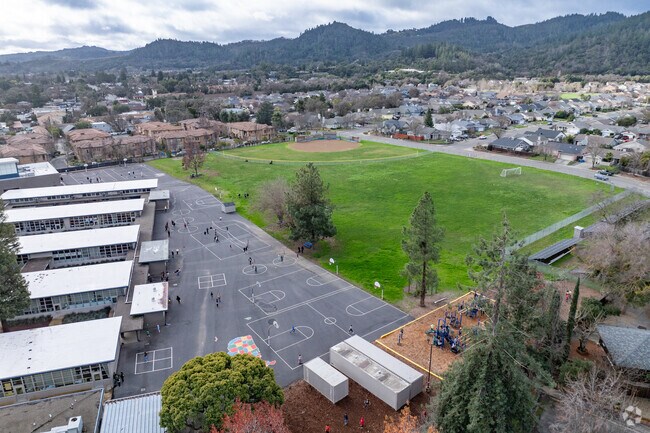 Washington School offers a sprawling campus when viewed from above.