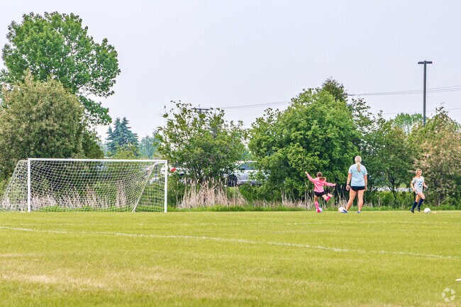 Stebner Park offers ample green space and soccer fields for soccer practice and other activities.