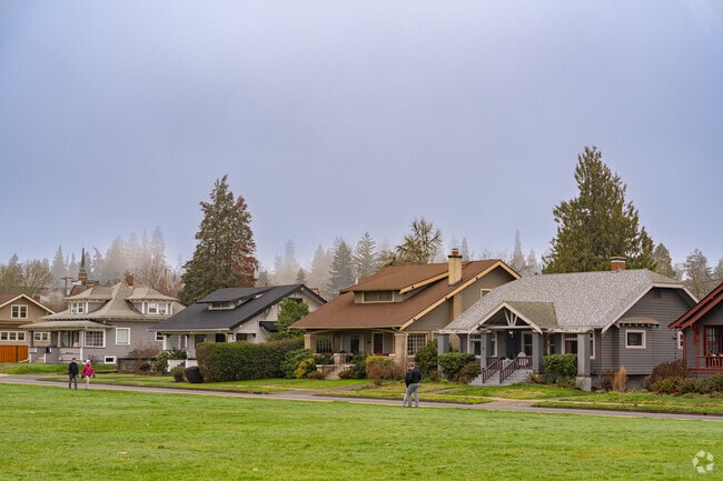 Homes east of the Willamette River include bungalows, Craftsmans & Tudor Revivals.