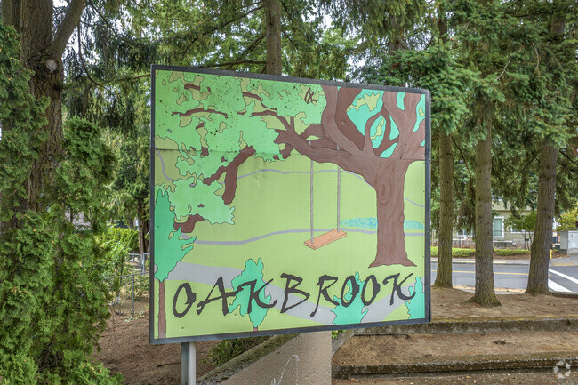Hand-painted Oakbrook neighborhood sign in Vancouver, WA.