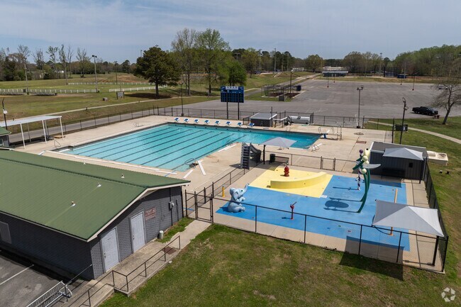 Waterpark and swimming pool at Arab City Park in Arab, Alabama.