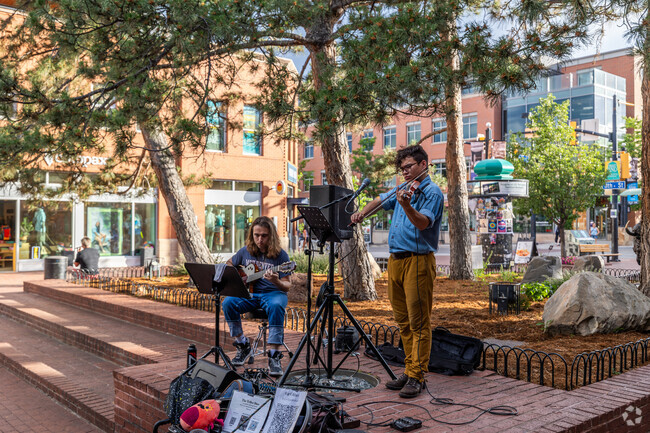 A guitar and violin duo perform at the West Pearl Mall.