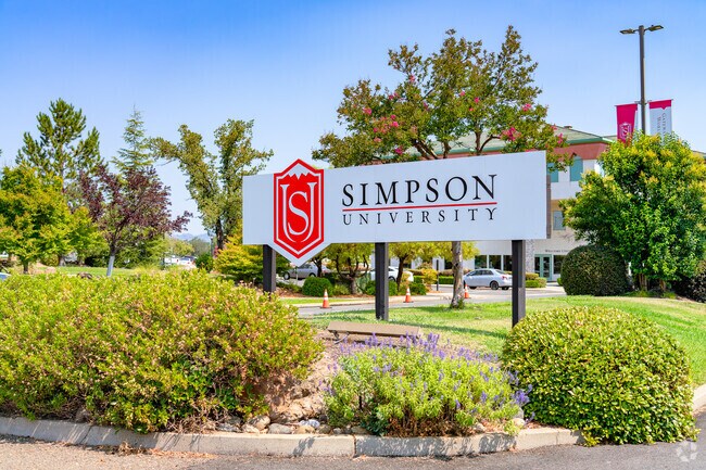 Simpson University sign welcomes students its campus just 12 miles east of Centerville.