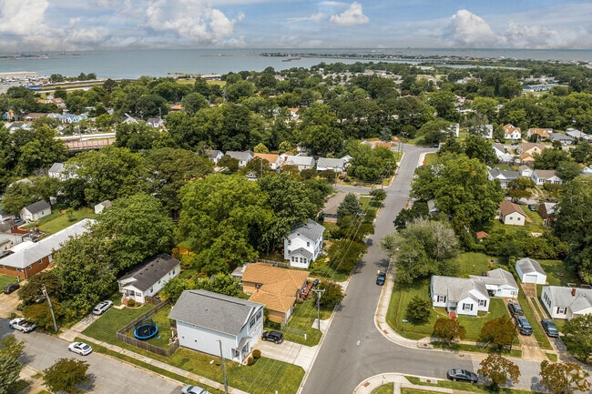 Aerial view of the Pinewell neighborhood of Norfolk, Virginia.